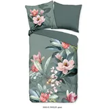 Descanso Xxxl Bettwäsche »Parler«, Satin, 135x200, Biese, Reißverschluss, Wende, Blumen, Grün,