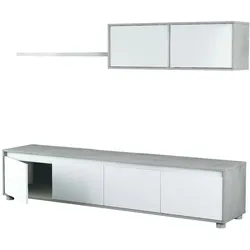 Dmora Einbaufertige Wand Savannah, TV-Ständer für Wohnzimmer, Zusammensetzung des Wohnzimmersets, 200x41h43 cm, Weiß und Zement