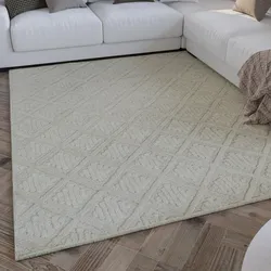 Wollteppich WECON HOME "Hamptons SEVENTEEN", beige (creme weiß), B:200cm H:10mm L:300cm, Schurwolle, Teppiche, Läufer, Schurwolle, Kurzflor, Wohnzimmer, Schlafzimmer, elegant, Raute