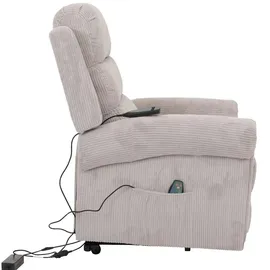 Mendler Fernsehsessel HWC-K63, Relaxsessel, Liegefunktion Aufstehhilfe Massage Heizfunktion, Stoff (220g/m2) Cord ~ hellgrau