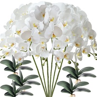 FagusHome 6 Stück künstliche Phalaenopsis Orchideen Blumen Weiß mit 5 Bündeln Künstliche Orchidee Blätter für Deko