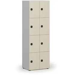 Holzspind mit Ablagefächern, 8 Fächer, Codeschloss, grau/Birke