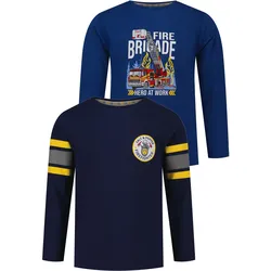 Langarmshirt SALT AND PEPPER "Firefighter", Jungen, Gr. 104, blau (dunkelblau, blau), 100% Baumwolle, bedruckt, bestickt, unifarben, casual, normal, Rundhals, Langarm, Shirts, mit gedruckten und gestickten Feuerwehrmotiven