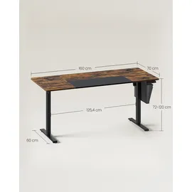 Songmics Schreibtisch elektrisch 160cm mit 4 Höhen / schwarz, vintage, verstellbar, 160 x 72-120 x 70