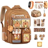 Dujuanus Capybara Rucksack | Capybara Schultasche | Großkapazität wasserdicht mehrere Taschen Capibara Student Rucksack, Leichter Bequemer Taschen Doppel Schultertasche