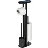 Wenko Stand WC-Garnitur Mod. Orea schwarz mit Ablagefläche und Ersatzrollenhalter