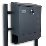 BITUXX BITUXX® Freistehender Standbriefkasten Briefkastenanlage Briefkasten mit Zeitungsrolle Eckig Dunkelgrau Anthrazit
