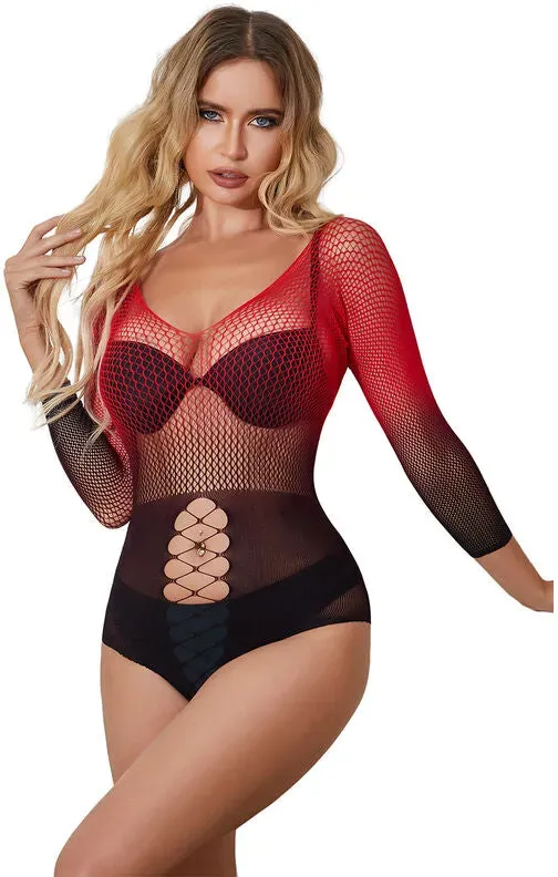 SUBBLIME  952259 Netz-Kleid Rot/Schwarz langärmlig elastisch One Size (Einheitsgröße)