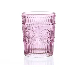 Trinkglas Vintage mit Blumenmuster - Glas - 280ml - H: 10cm - Bohostil - lila