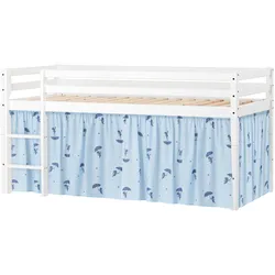 Spielbett HOPPEKIDS "ECO Dream", blau (blau, weiß), B:101cm H:105cm L:208cm, Vorhang: 100% Baumwolle, Betten, Massivholz, wahlweise in 2 Größen und 4 Farben, Matratze wählbar