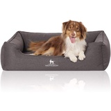 Knuffelwuff Orthopädisches Hundebett Leano aus Velours mit Handwebcharakter Übergröße XXXL 155 x 105cm Schwarz - abnehmbarer Bezug - waschbar - für große, mittelgroße und kleine Hunde