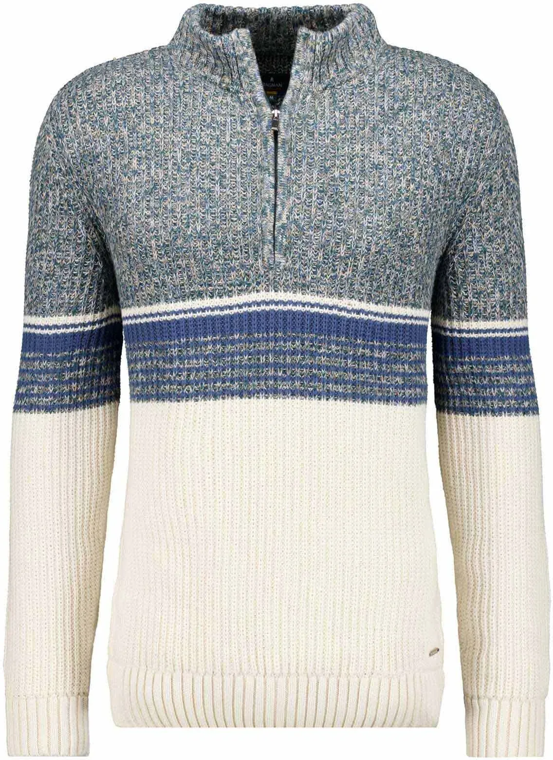 Stehkragenpullover RAGMAN, Herren, Gr. 52, beige gemustert, 941, Strick, 100% Baumwolle, ohne Ausschnitt, Pullover Stehkragenpullover