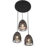lux.pro Andover 3-flg. 131 cm schwarz Rattan und Metall