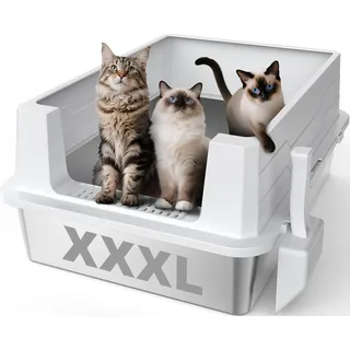 MIXJOY XXXL Katzenklo Edelstahl, Katzenklo Extra Groß 71x51x30 cm, Offene Katzentoilette Edelstahl Passend für Große Katzenrassen und Mehrkathenhaushalte, Großformatige Hochrand-Ausführung