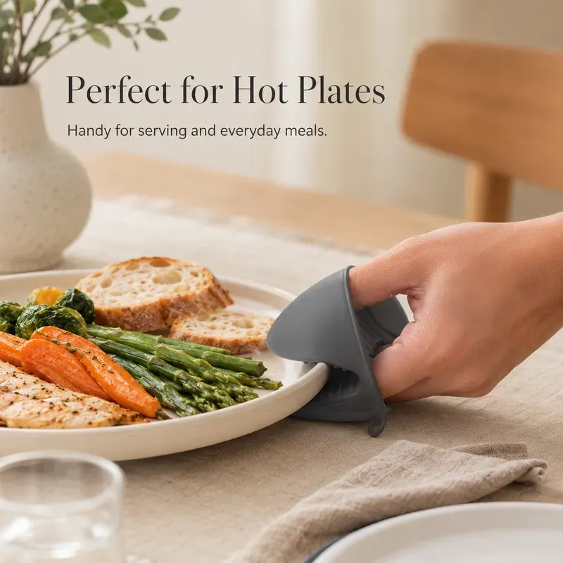 PURE COOK Silikon hitzebeständige Handschuhe 3 Paar|Graue Fischmaul-Zupfhandschuhe für die Küche|Backen & Grillen