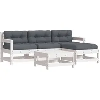 vidaXL 5-tlg. Garten-Lounge-Set mit Kissen Weiß Massivholz