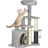 PawHut Kratzbaum 87 cm Katzenbaum mit Katzenhöhle, Bett, Spielbälle, Katzenkratzbaum mit Sisal-Kratzsäulen, für Katzen bis 5 kg, Hellgrau