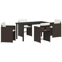VidaXL 5-teiliges Garten-Essset mit Kissen Braunes Poly-Rattan