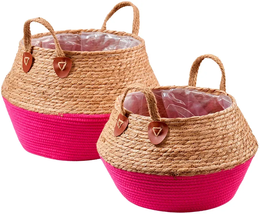 Korb S/2 D33/42H22/25cm mit Folie  - natur/pink