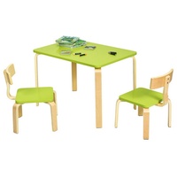 COSTWAY Kindersitzgruppe, Kindertisch mit 2 Kinderstühlen, Holz grün