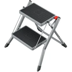 Hailo MK62 Standardline Trittleiter aus Stahl | 2 Stufen | Anti-Rutsch-Matten | Klappsicherung