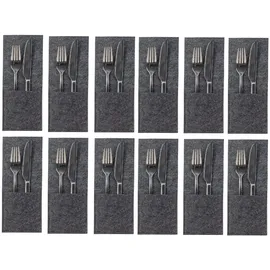 Geschenkestadl 12 Stück Bestecktaschen 24cm x 10cm grau Filz Tischdekoration Plotten Besteckhalter