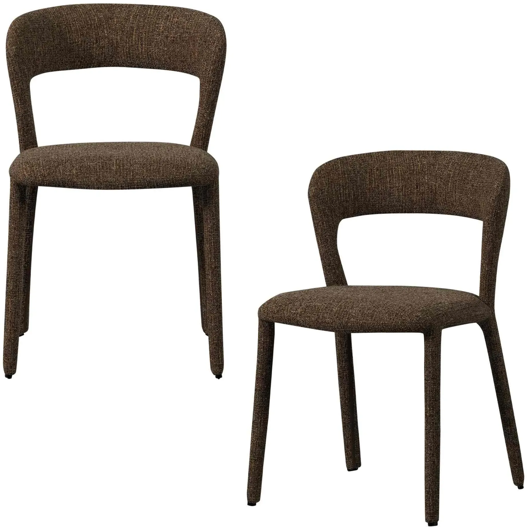Esszimmerstuhl Noble 2er-Set, weicher Melange-Webstoff, modern gepolstert, dunkelbraun