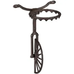 Relaxdays Wand Blumenhalter Einrad, Gusseisen, Deko Wandblumentopfhalter für draußen, wetterfest, Ø 13 cm, dunkelbraun