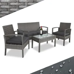 CASARIA® Balkonmöbel Set Wetterfest 4 Personen Grau