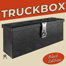 Trucky Deichselbox Schwarz Werkzeugkasten Truckbox Alu Box Anhänger Kiste mit Deckel Abschließbar Alubox Transportbox Werkzeugbox Aluminium Aufbewahrungsbox D015