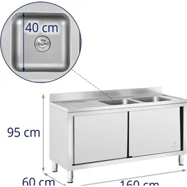 Royal Catering Spülenschrank - 2 Becken - - Edelstahl - 400 x 60 cm