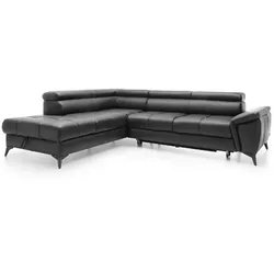 Ecksofa Mocca Leder Schwarz