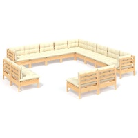 vidaXL 13-tlg. Garten-Lounge-Set mit Creme Kissen Massivholz Kiefer