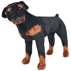 Plüschtier Hund Rottweiler Stehend Plüsch Schwarz und Braun XXL