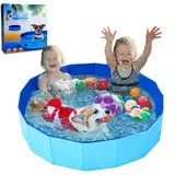 Faltbarer Hundepool für Kleine & Große Hunde, 120 x 30cm Hundebadewanne Katzen Swimmingpool Planschbecken für Kinder, Haustier Schwimmbecken rutschfest Sicher Tragbar Kinderpool Blau