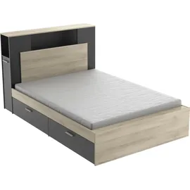 Demeyere Bettgestell DEMEYERE GROUP "Life", beige (kronberg, schwarz, kronberg, schwarz), B:145cm H:112,6cm L:230cm, Betten, Jugendbett Bettgestell, ideal für kleine Räume, platzsparend, viel Stauraum