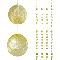 Relaxdays Capiz Girlande 4er Set, für Fenster, Balkon, Tür, Muschelplättchen Vorhang, Dekoketten 180 cm, Hummer, gelb