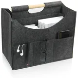 Newspaper Rack, Moderner Filz Zeitschriftenständer, 3-Aufbewahrungstaschenfaltbarer und abnehmbarer großer Filz Zeitungskorb Aufbewahrungsständer, Massivholzgriff, Größe 38x20x30cm (dunkelgrau)