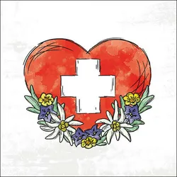 Ambiente 20 Servietten Papier 33x33cm 3-lagig - hochwertige Einweg Papierservietten Schweiz Motiv Herz Alpenblumen Edelweiß rot weiß Tischdeko Dekoration Fest