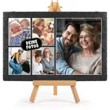 Schieferplatte selbst gestalten - Foto-Collage mit 5 Fotos bedrucken - Geschenk für Freunde, Familie I Personalisiertes Foto-Geschenk - Schiefertafel mit Staffelei, 20 x 30 cm