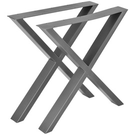 [en.casa]® Tischgestell Greith 2er-Set X-Form Stahlgrau 69x72 cm