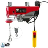 Arebos Seilwinde 500 W, 230 V, 100-200 kg Hubhöhe bis 12 m, mit Fernbedienung, Anwendung: ideal für Garage, Werkstatt oder Bau, einfache Montage rot