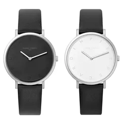 Pierre Cardin Damen Armband-Uhr mit Buchstaben der Marke als Ziffern analoge Quarz-Uhr mit Leder-Armband 3ATM 39mm CBV.100 Schwarz/Weiß/Silber oder Schwarz/Silber - 