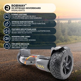 ROBWAY X2 Offroad-Hoverboard fürs Gelände, Erwachsene und Kinder, 8,5 Zoll, App, Bluetooth, 700 Watt (Metro Camo, Offroad)