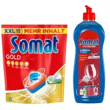 SOMAT Tabs 50 AW Gold, Geschirrspül Tabs für strahlend sauberes Geschirr auch bei niedrigen Temperaturen, Extra-Kraft gegen Eingetrocknetes + Somat Duo Power Experten Klarspüler 750ml