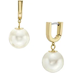 Paar Creolen FOSSIL "Schmuck Geschenk Edelstahl HERITAGE PEARL D-LINK, JF04730710", gold (gelbgoldfarben, edelstahlfarben, weiß), Ohrringe, Damen, Edelstahl-Perlen, Edelstahl, Perlen, mit Glasperle