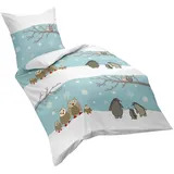 fleuresse Eulen + Pinguine hellblau/grau (135x200+80x80cm)