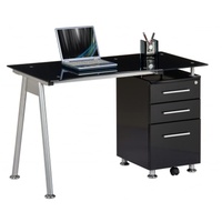 HJH Office Schreibtisch NERO Schwarz Büro Computertisch mit Stauraum, Schubladen abschließbar