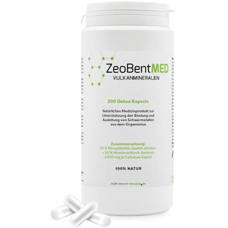 ZeoBent MED 200 Detox-Kapseln, Medizinprodukt, hochdosiert, hochwirksam ultrafein 9μm, Apothekenqualität, Entgiftung von Schwermetallen, 100% Zeolith-Klinoptilolith, Zeolith Bentonit
