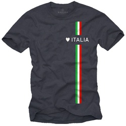 MAKAYA T-Shirt Herren Italia Herz Italienische Flagge Fahne Fußball Trikot Italien Jungs, Männer blau|grau 3XL